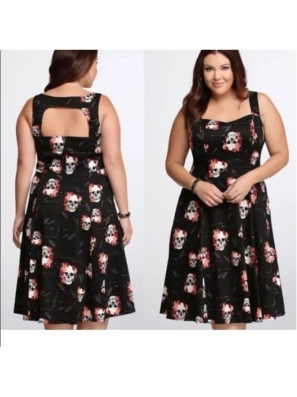 Torrid Retro Skull Rose Floral Cutout Swing Dress - Plus Size 16 (1X)